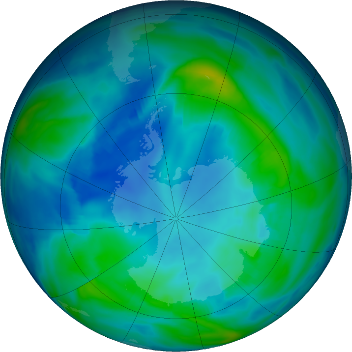 Antarctic ozone map for 05 May 2020